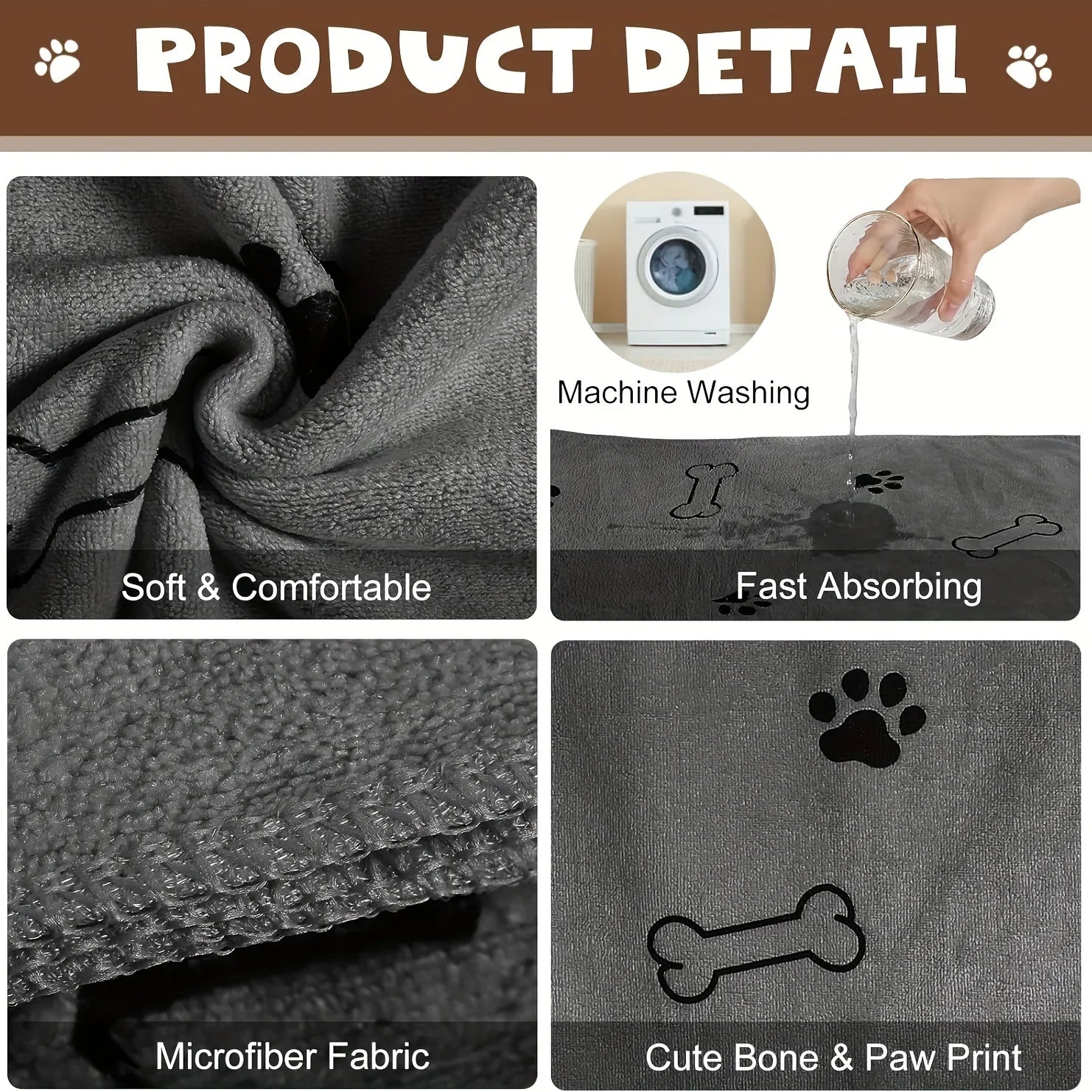 1/4 PCS Quick-Drying Microfiber Dog Towel Absorbent Pet Bath Product Fiber Quick-Drying Bath Towel Car Wiping Cloth Pet Supplies